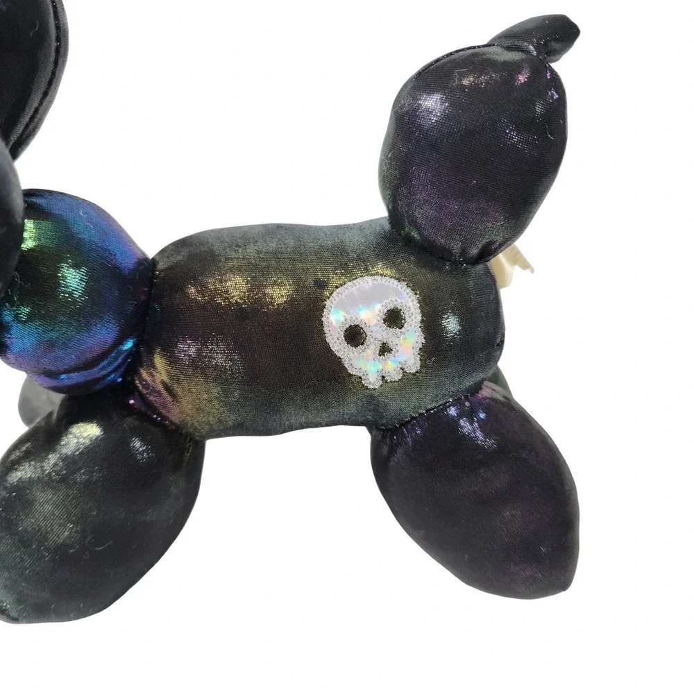 Iridescent Oil Slick Balloon Dog Plush Gothic Skull Patch Multicolor 9in